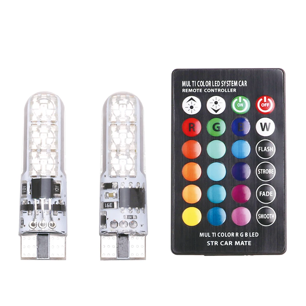 New type silicone car Interior led light bulb T10 5050 6SMD RGB color With Remote Controller 12v strobe flashing lights