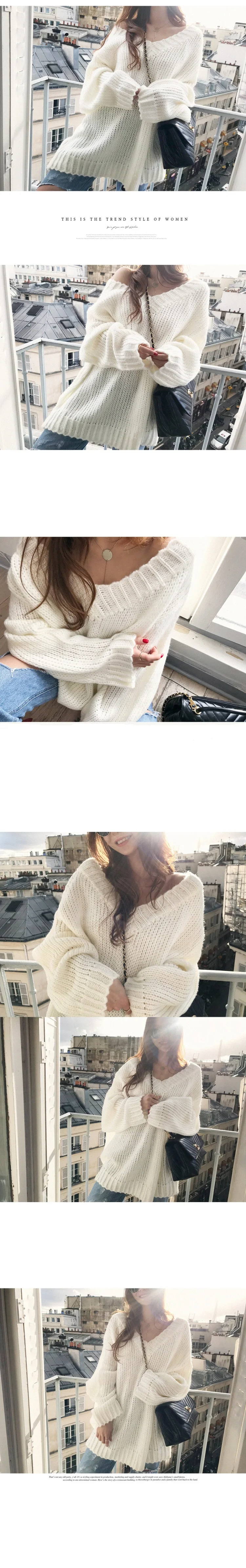 3 Colors Ivory & Green & Blue Mohair Knitting Jumper Autumn Korean Hollow Out V-neck Pullover Sweater For Women C9N518B