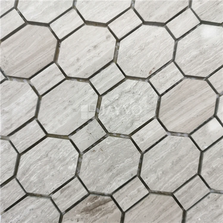 Art Design Light Wooden Grain Octagon Mosaic Tile Concept Tiles for Bathrooms