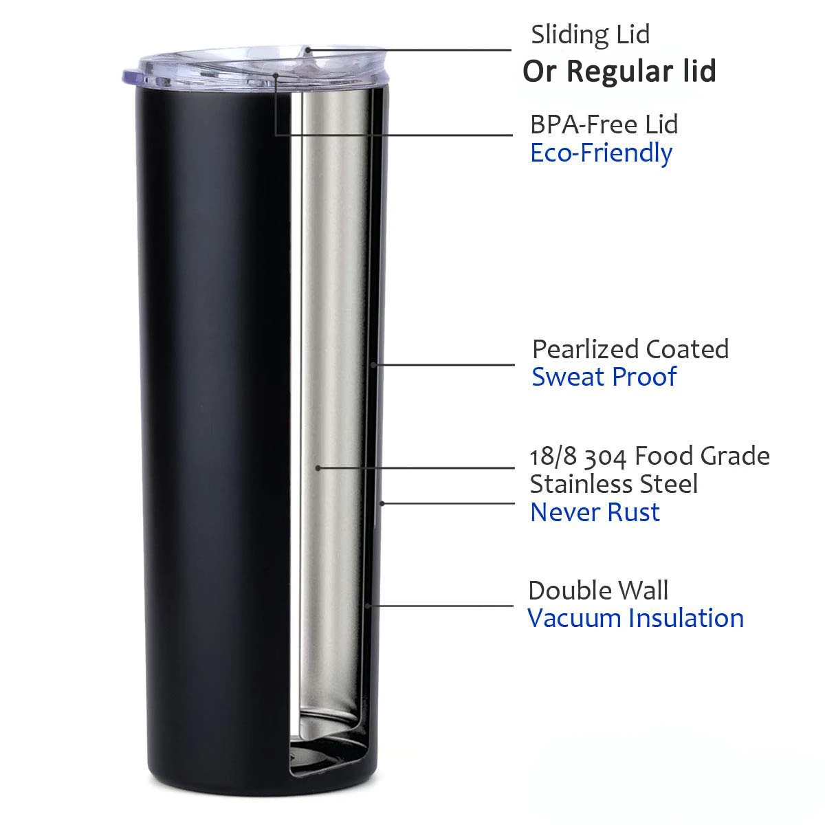 Wholesale Customized Black Vacuum Insulated 20oz Skinny Vacuum Matte ...