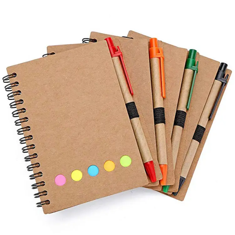 Custom Logo Kraft Notepad With Pen Memo Sticky Notes Eco Kraft Paper ...