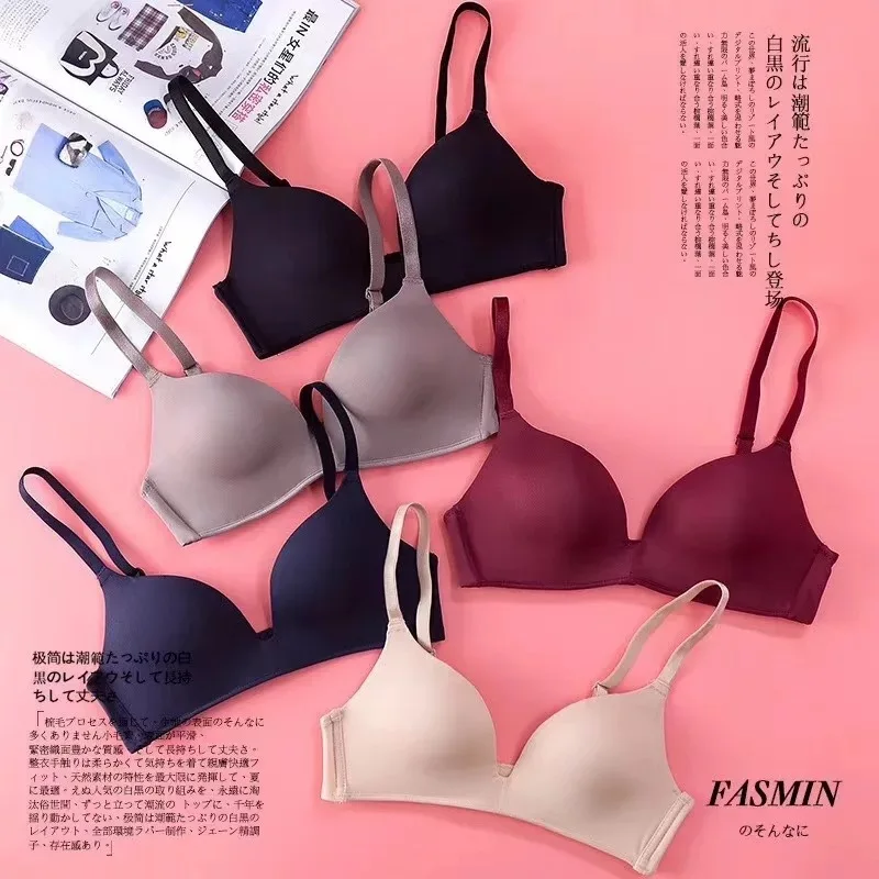 
Dropshipping Girls Fashion Simple Solid Color Push Up Wireless T-shirt Bra Comfort Women Seamless Bra 