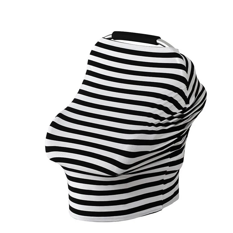 
Wearable Infinity Nursing Cover for Breast-Feeding Moms, Black & Gray Stripe Pattern. Multi-Use as Scarf, Burp Cloth or Blanket 