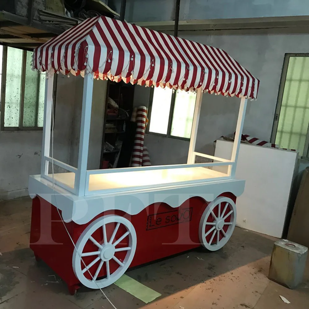 factory customized wooden candy cart display wood food carts kiosk for