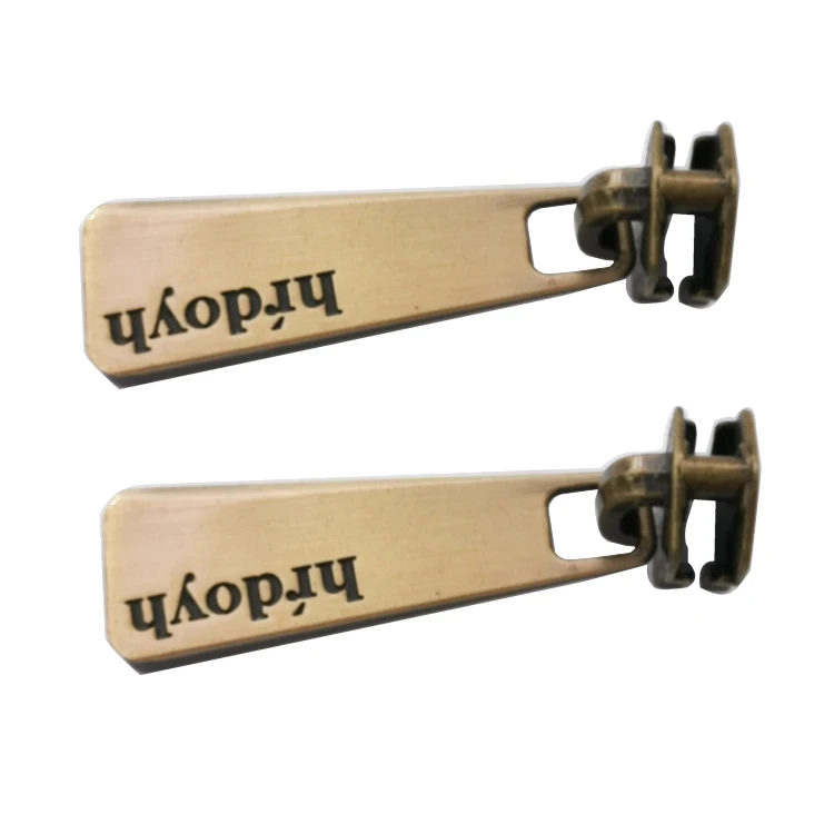 Custom Engraved Logo Metal Zipper Pulls , Custom Made Metal Zip Slider Pull For Handbag Garment