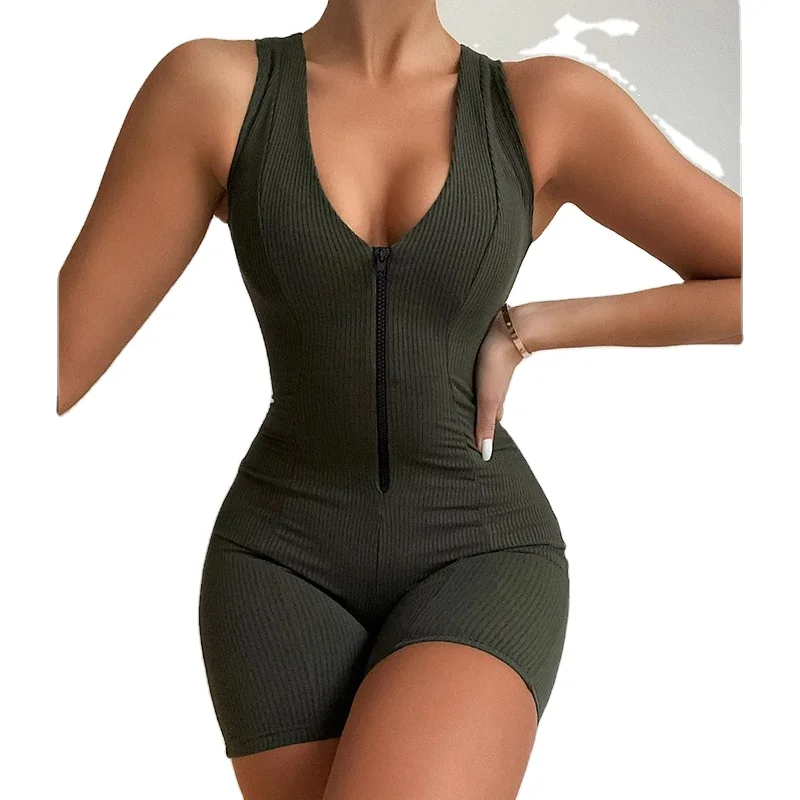 
2021 spring and summer women new slim sleeveless sexy low-cut fashion casual tight-fitting hip jumpsuit 