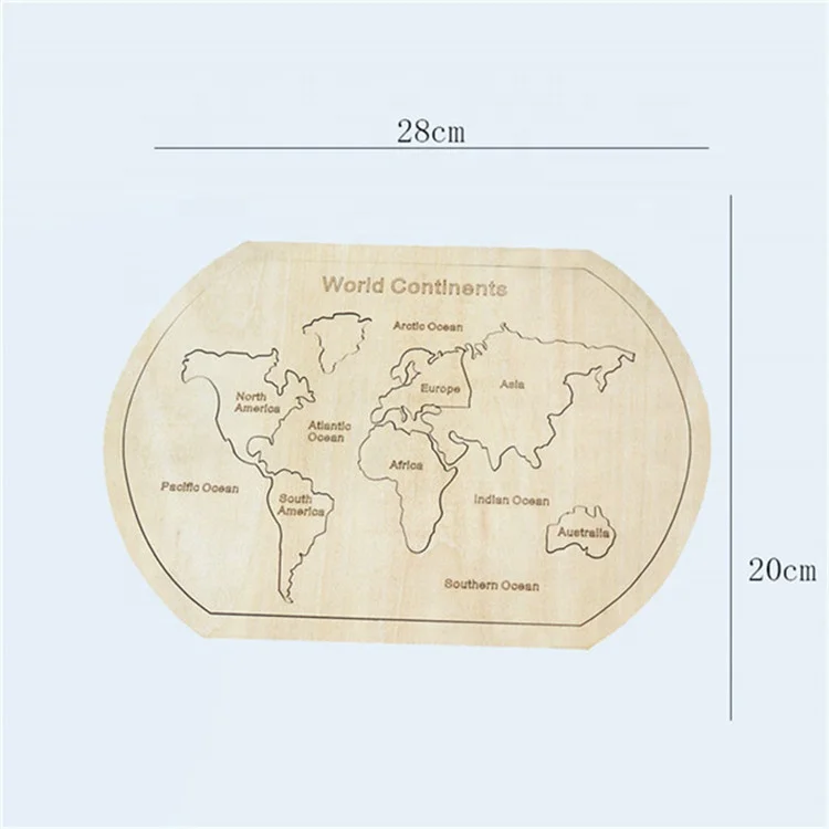 Montessori Wooden World Map Puzzle Natural Wood Children Jigsaw IQ Game ...