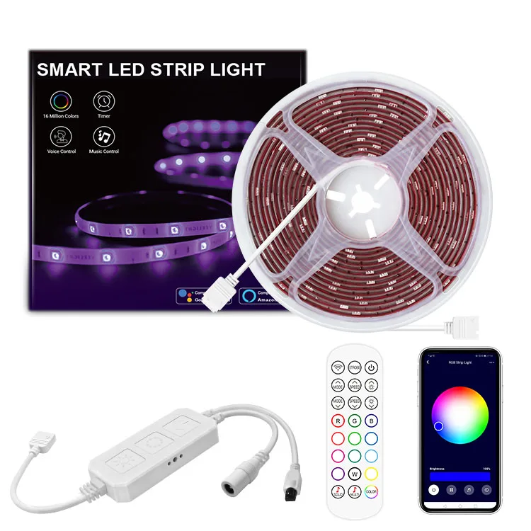 Smart LED Strip Lights Remote 300LEDs 5M IP65 RGB Smart Strip WiFi Smart LED Strip Work With Phone APP Compatible With Alexa