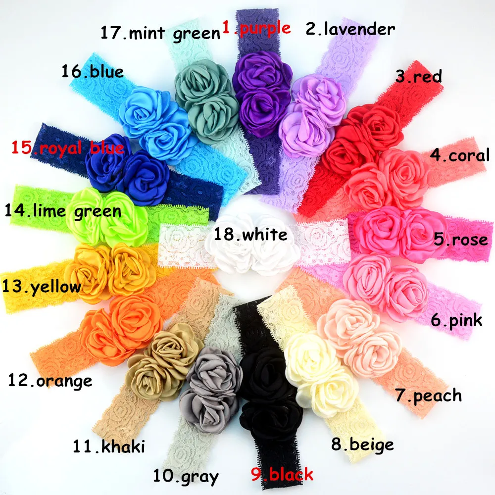 
Top sellers 2020 for amazon newborn baby soft double rose flower lace headbands fabric knot designer headwear for girls child 