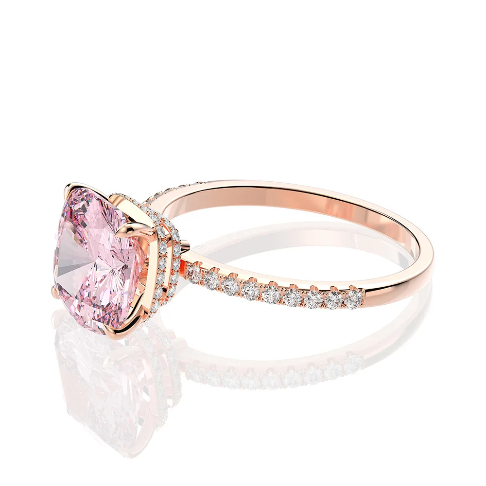 rose gold plated 10mm cushion cut pink diamond cz solitaire