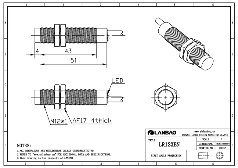 LANBRO LR12BN04DNO INDUCTIVE PROXIMITY DETECTION SENSOR  10-30VDC  4mm DETECTION 