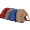 Custom embroidered logo invierno winter cap plain warm fluffy pompom checked knitted hat