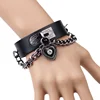 Fashion Punk Metal Love Heart Lock Chains Alloy Button Adjustable Wide Leather Bracelet