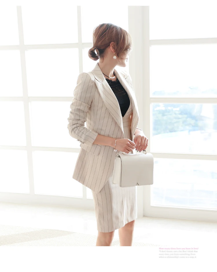 Wholesale 2 Pieces Navy Striped Fashion Women Formal Business Suit Design Ladies Office Skirt Suits