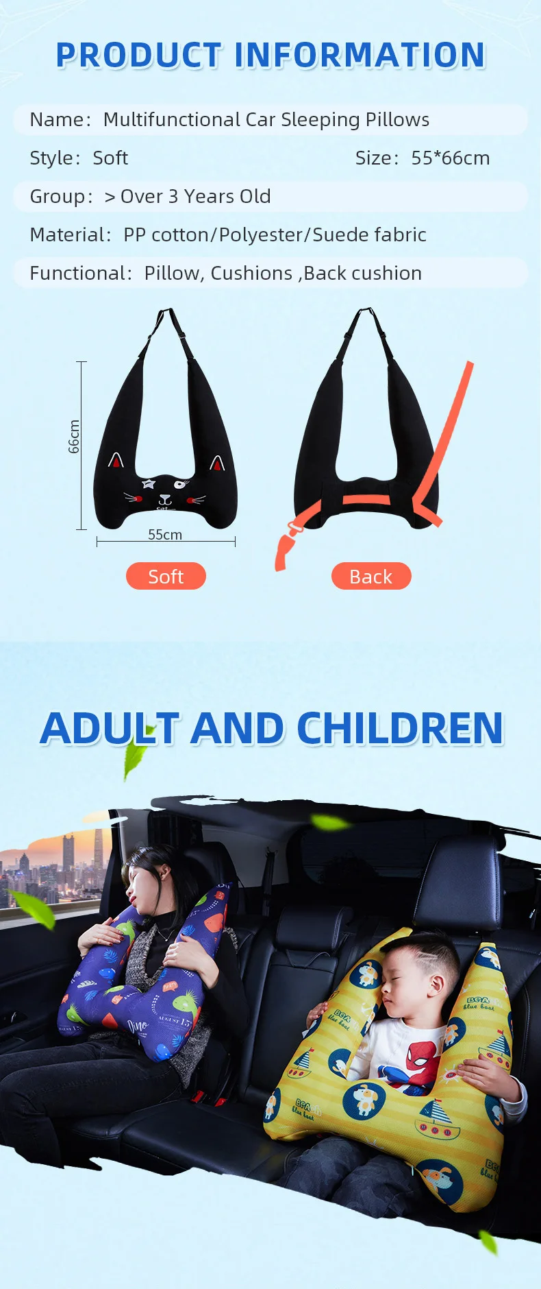 US Kids Car Safety Strap Cover Pillow Shoulder Seat Belt Pad Slee Soft Cushion 