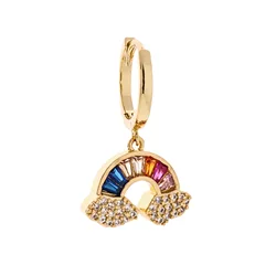 Korean Style Ins Real Gold Plated Inlaid CZ Cloud Pendant Earrings Colorful Cubic Zircon Rainbow Clip On Earrings For Girls