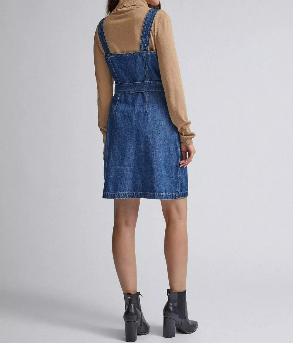 denim button up pinafore dress