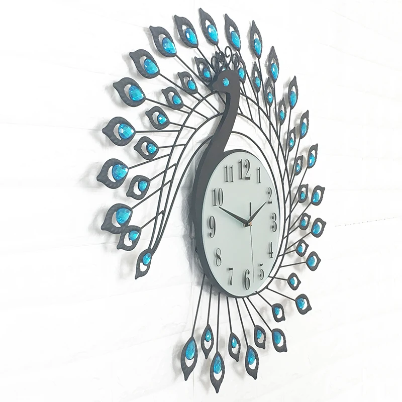 奢华炫彩创意孔雀挂钟美丽的金色艺术工艺挂钟客厅