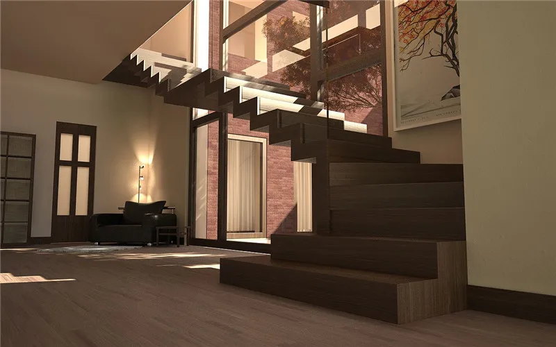 Modern Design Masitepe Z shape Double Plate Beam Staircase With Glass Railing And Wood Handrail