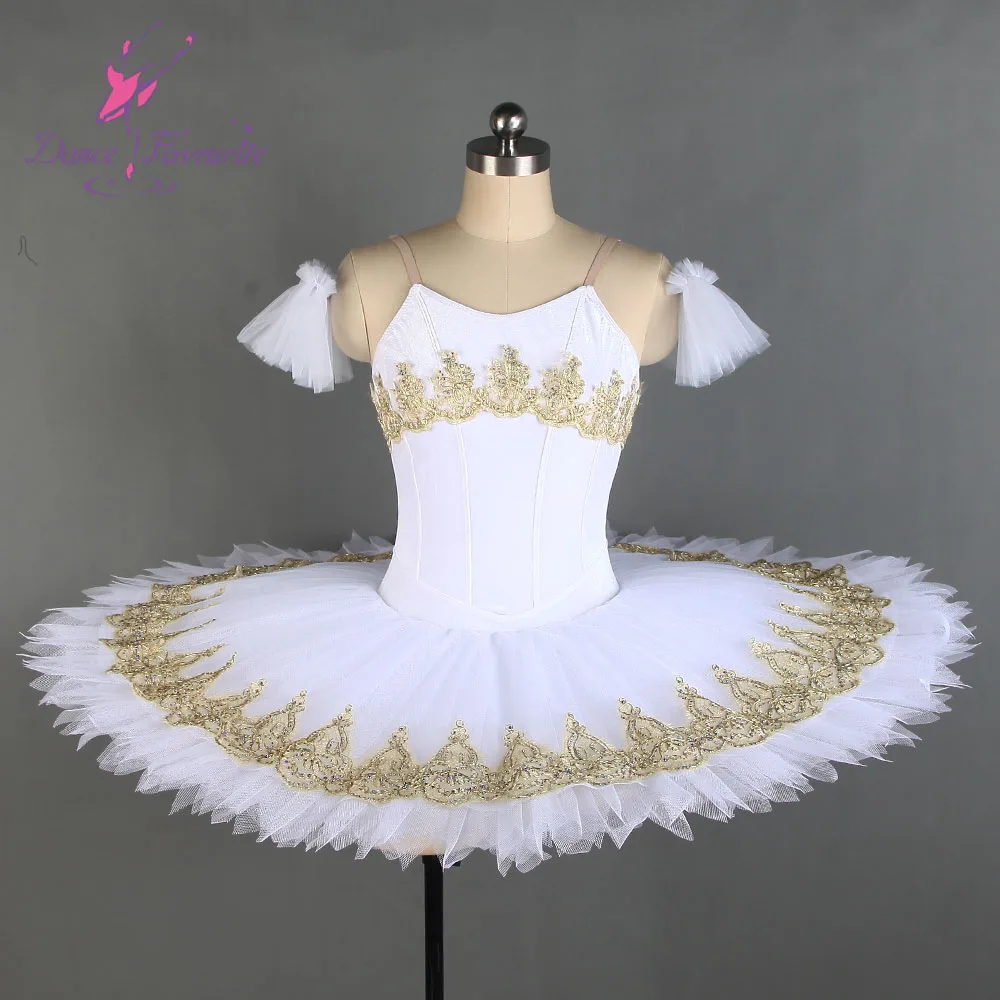 Bll131 White Velvet Bodice Ballet Pancake Tutu Dress With Gold Sequin ...