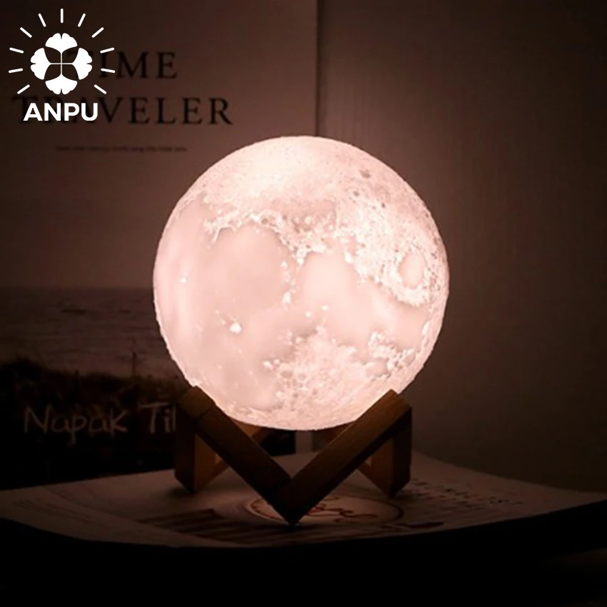 ANPU 16 Colors Moon Lamp 15cm 3D Printing Rechargeable 3D Night Light With Remote Control Enchanting Luna Moon Light Lamp
