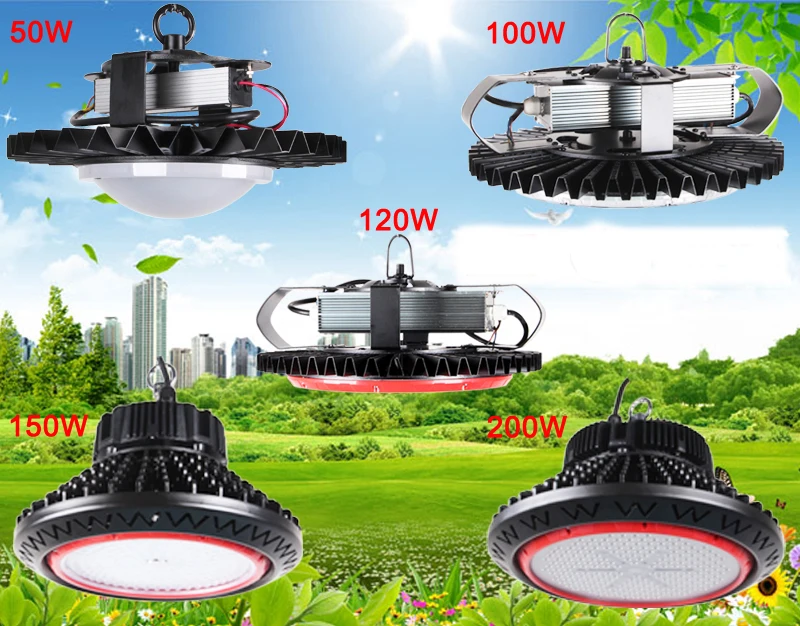 50W Industrial Indoor Outdoor IP65 Aluminum Hanging Retrofit Lamp Fixture Led UFO High Bay Light