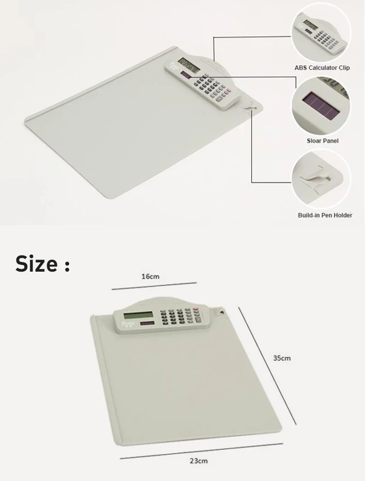 Customized Plastic A4/a5 Size Calculator Digital Hardboard Clipboard