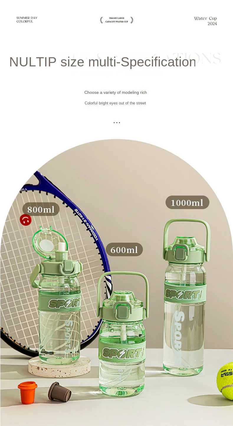 Wholesale 800 ml Colorful Portable Clear Handle Leather Case Tritan Plastic Water Bottle Unisex