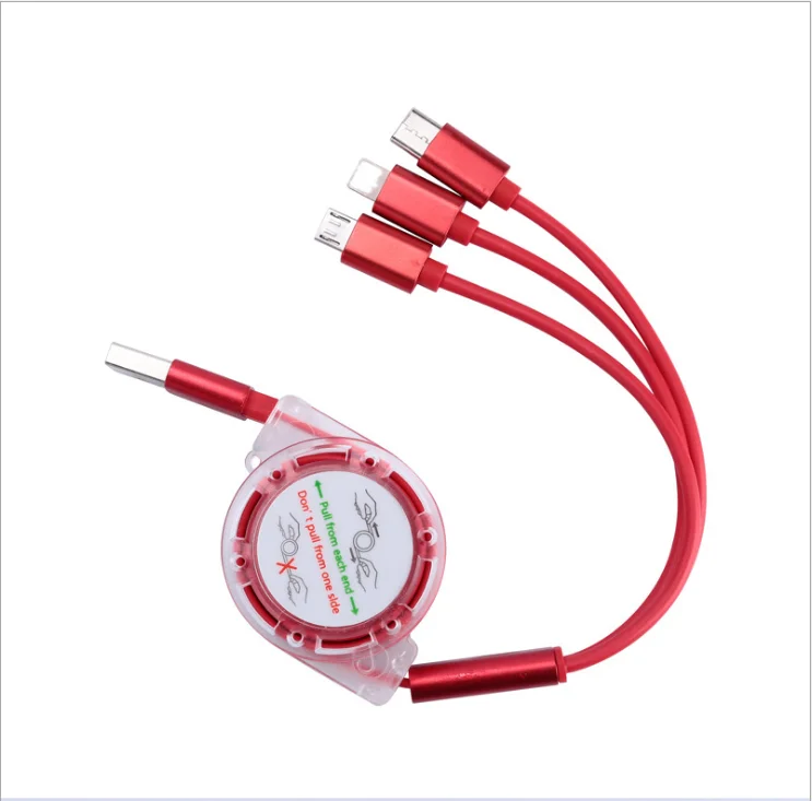 One for three retractable multi-USB charging cable Micro USB Type C cable Mobile phone charger cable - ANKUX.COM