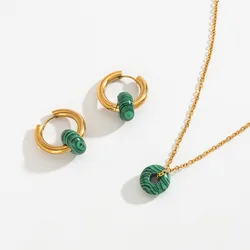 Natural Stone Malachite Pendant Necklaces Jewelry Set for Girls Earrings