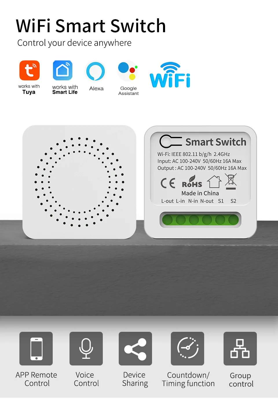 Tuya Smart Mini Electric Switch WiFi Relay 1CH-4CH Support 2 Way ...