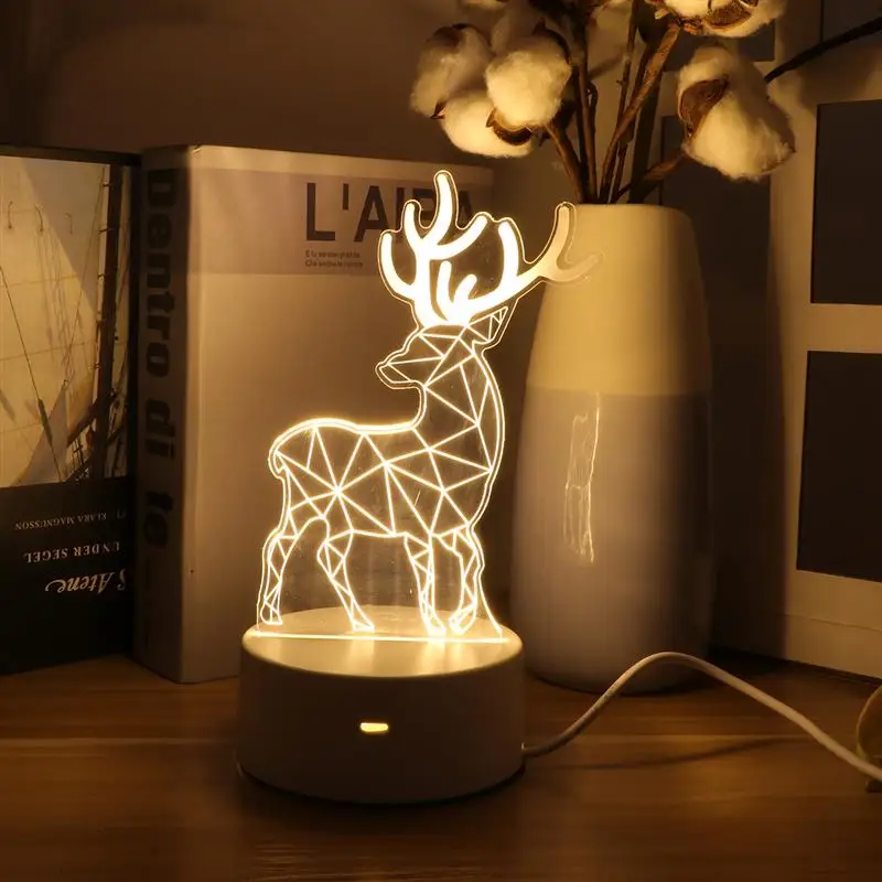 LED Small Night Light 3D Print Acrylic Board Elk Deer Cartoon Night Light USB for Kids Gift