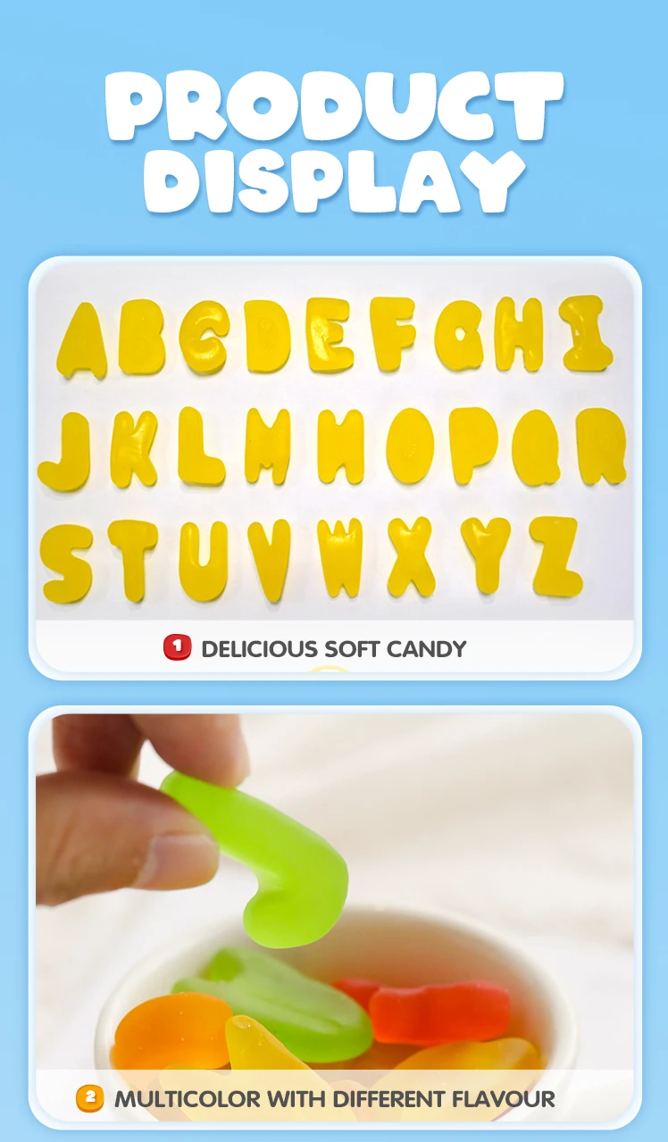 Free Sample Oem Gummies 104g Assorted Fruit Flavour 26 Letters Shape
