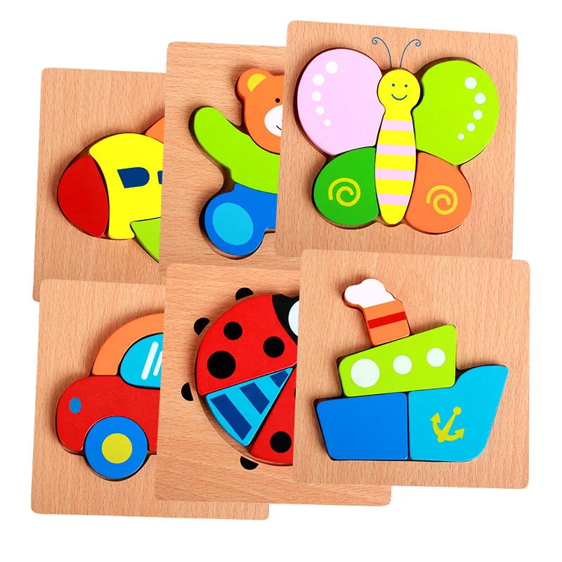 Free custom Kids Wooden 3D Puzzle Jigsaw Toys For Children Cartoon Animal Vehicle Wood toddler Puzzles details