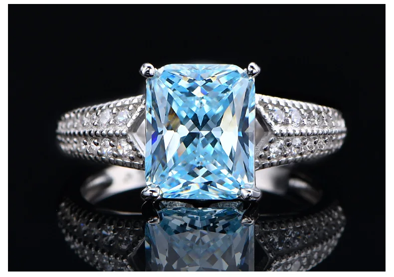 5.6 Karat Lab Diamond Ring Classic 8*10 Ice Flower Cut 925 Silver Ring with Classic Style