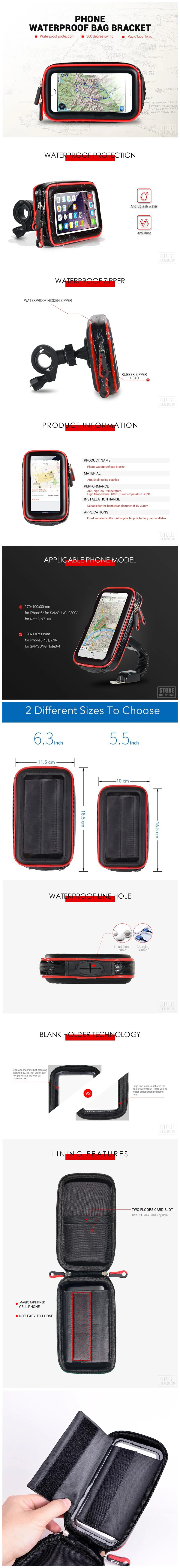 Waterproof Bicycle Motorcycle Phone Bag Holder For iPhone 8 X,Universal Bike Handlebar Support Stand GPS Mount For Samsung S9+