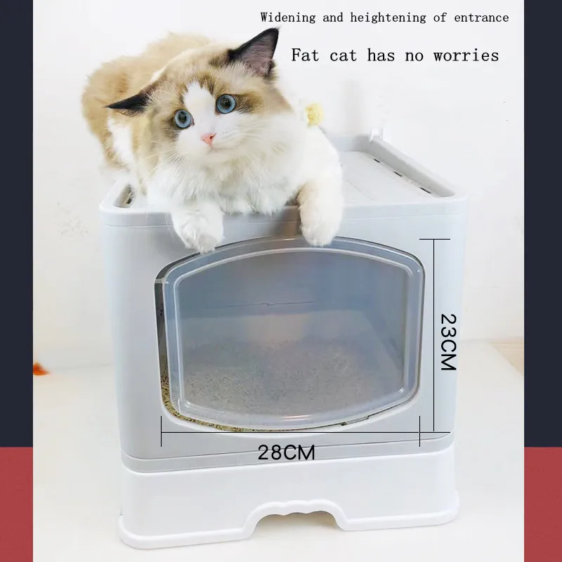 Folding Litter Box Fully Enclosed Splashproof Cat Toilet Drawer