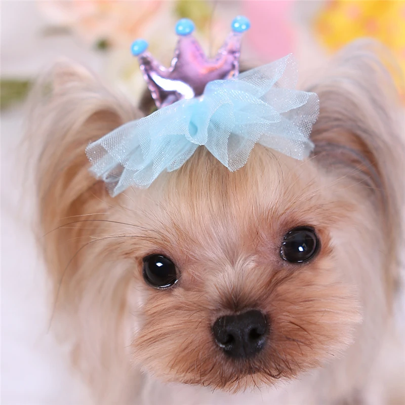PET SHOW Dog Tiara Crown Hair Clips Bows for Small Dogs Costume Crystal Rhinestone Girls Puppies Barrette Grooming Hair Accessories 