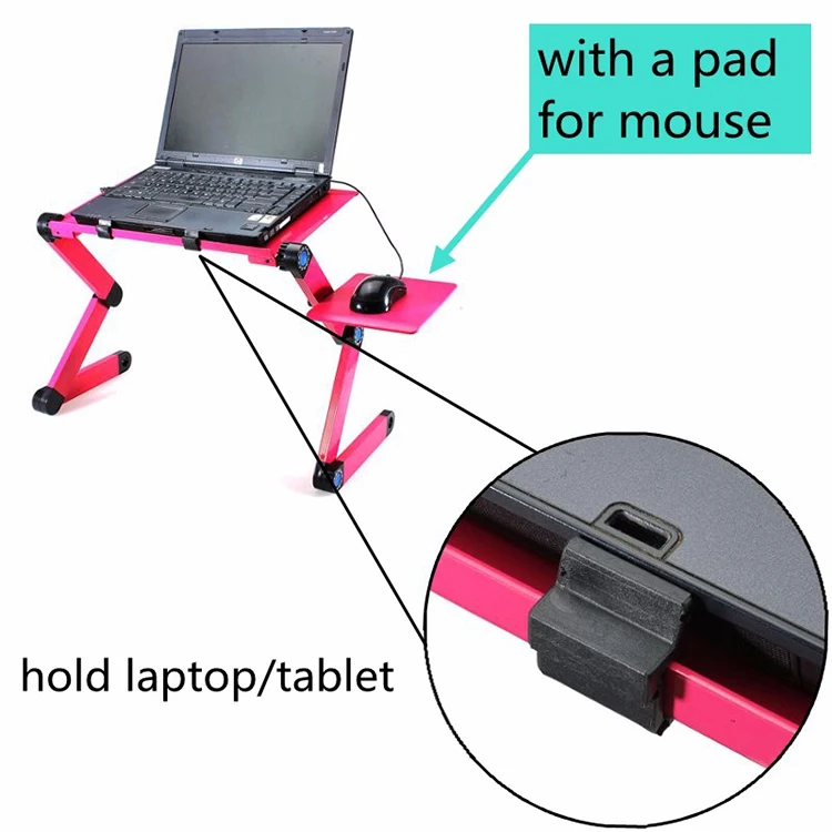 Foldable 360 Degree Adjustable Laptop Desk Table Stand Holder Durable Aluminum Laptop desk Tray with Cooling Dual Fan Mouse Pad