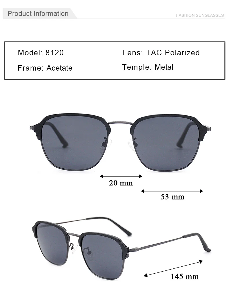 Stainless steel acetate metal circle sunglasses polarized lenses