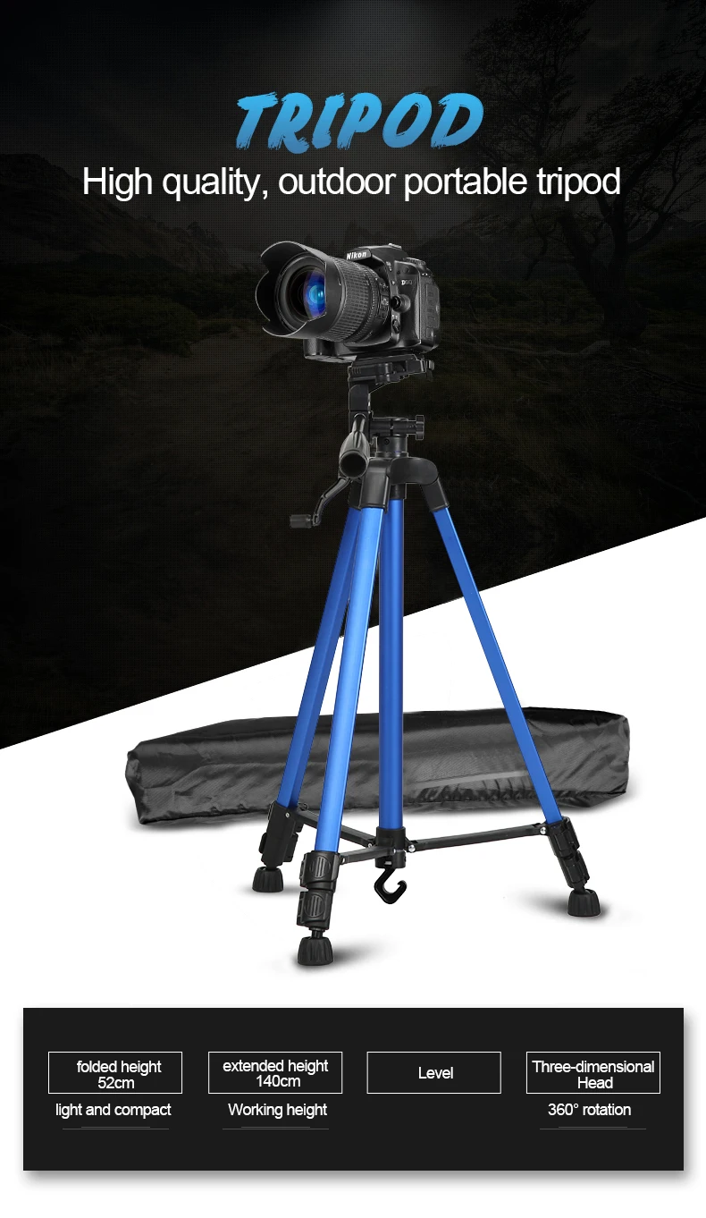 Professional Aluminium Tripod 3366 Mobile Phone Tripod Stand 1.4M for Digital Camera DSLR