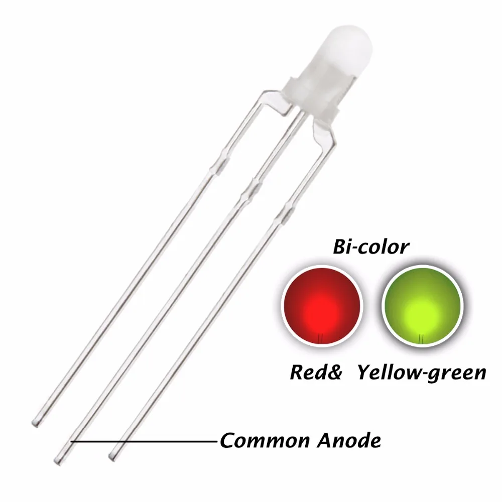 3mm Common Anode Red And Yellow Green 3 mm Light Diffused Bicolor LED Diode