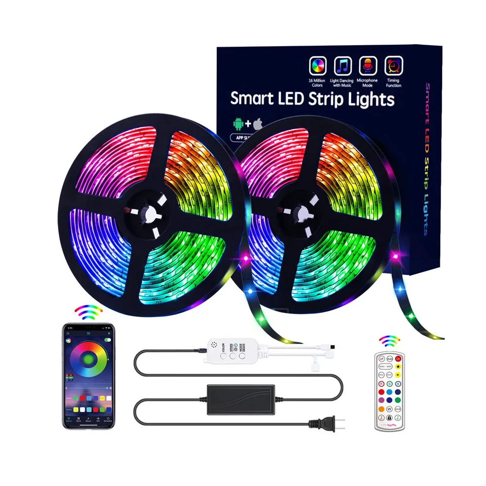 10m Length Music Sync LED Strip Lights Color Changing Lights Strip  App Controlled 5050 RGB LED Strip Lights Kit for Bedroom