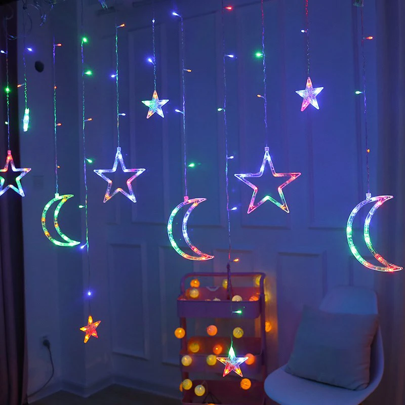 Moon Star Lamp LED Lamp String Ins Christmas Lights Decoration Holiday Lights Curtain Lamp Wedding Neon Lantern 220v fairy light