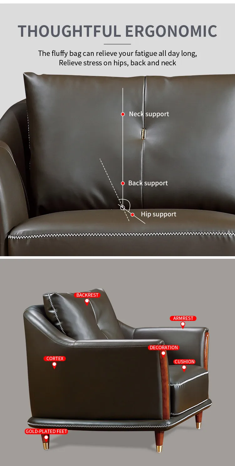Pengpai Gunine Leather 3 Set Sofas Chesterfield Modern Indoor Waiting Room Sofa