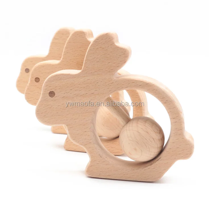 Wooden Teether Ring Natural Untreated Beech Wood Baby Rattle 