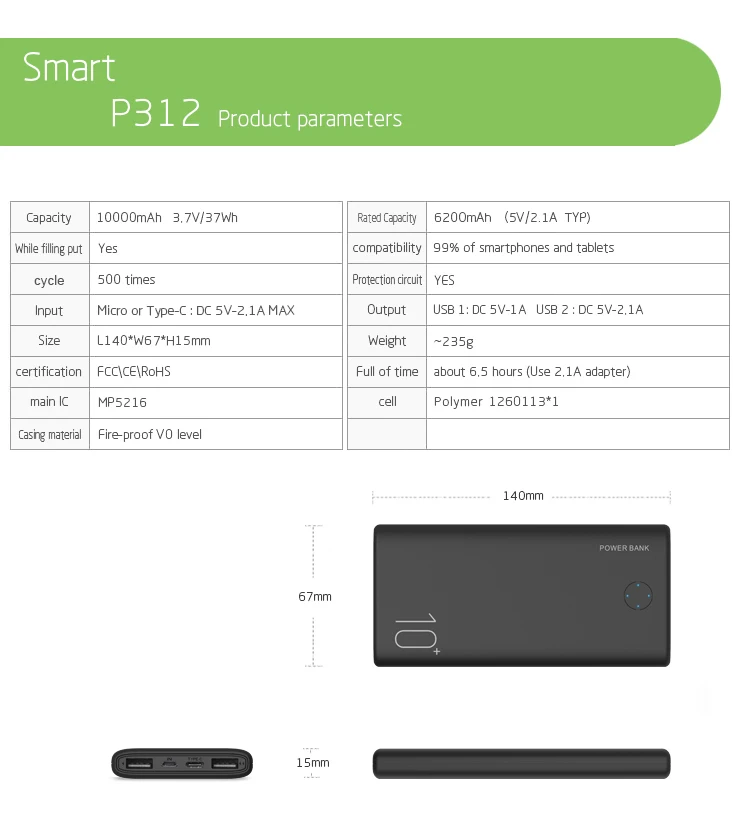 PUJIMAX high capacity Ultra Slim power bank 10000mAh ABS portable charging station - ANKUX.COM