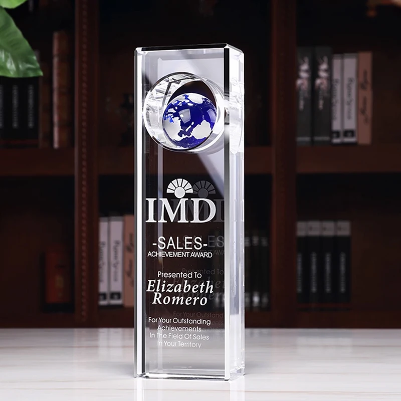 product custom global crystal trophy award sports theme etched uv printing fashion trend souvenir gift decoration wdy 0415-4