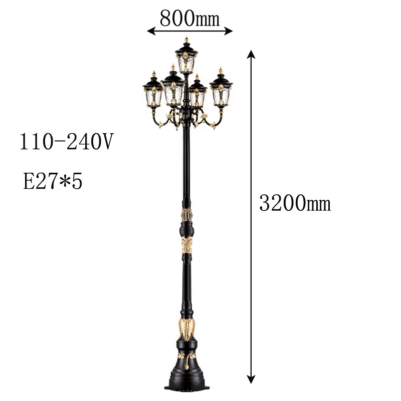 3meters Classic European Style Lamp Pole Pathway Three Heads Landscape ...