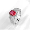 Elegant CZ White Gold Wedding Rings Oval Red Ruby Halo Diamond Ring For Women